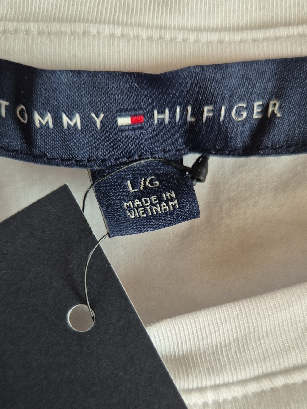 Tommy Hilfiger 100% Cotton White Top with Blue Floral Puff Sleeves - Picture 5 of 11